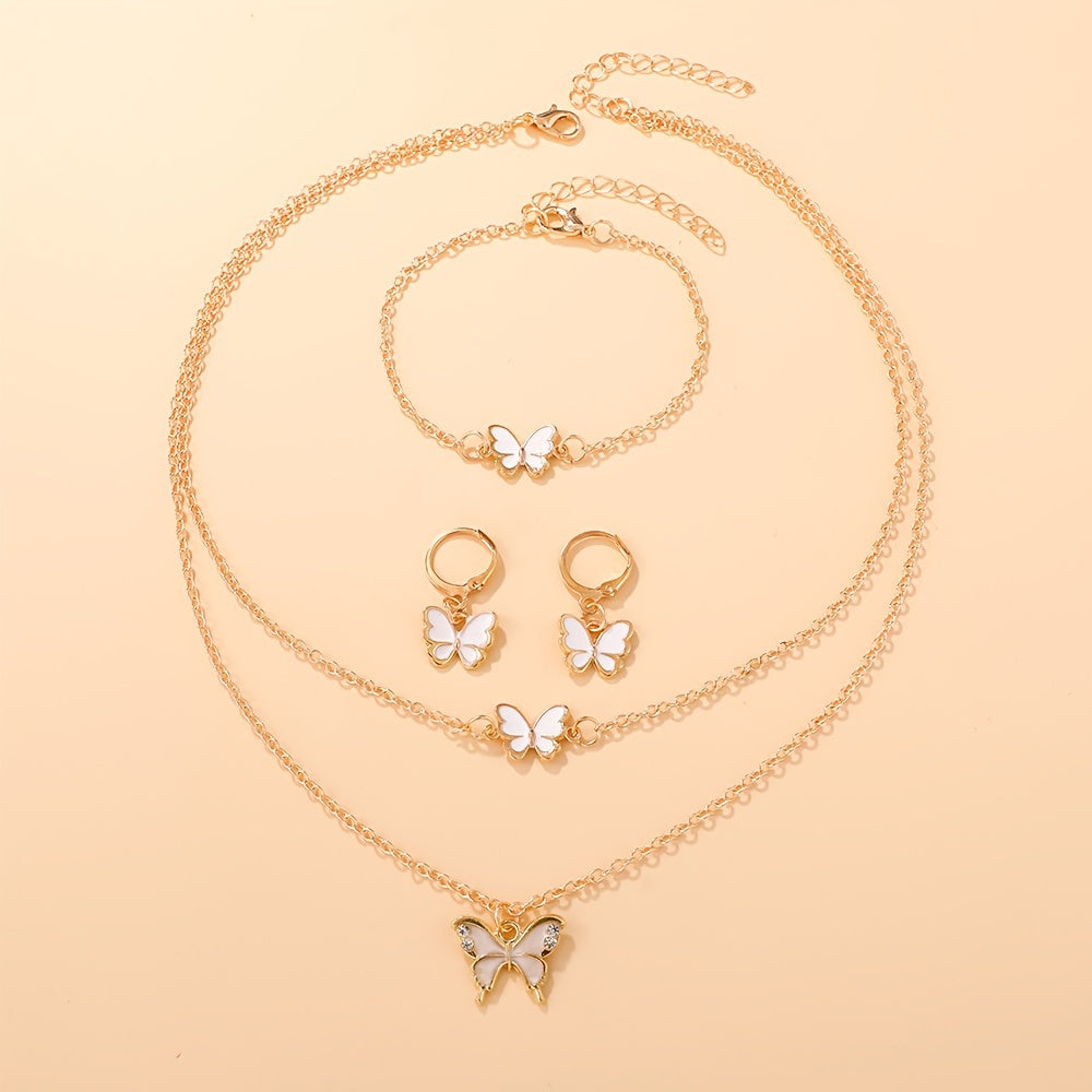 Women's Bohemian Alloy Jewelry Set with Butterfly Charm 4 Pieces for Daily Wear