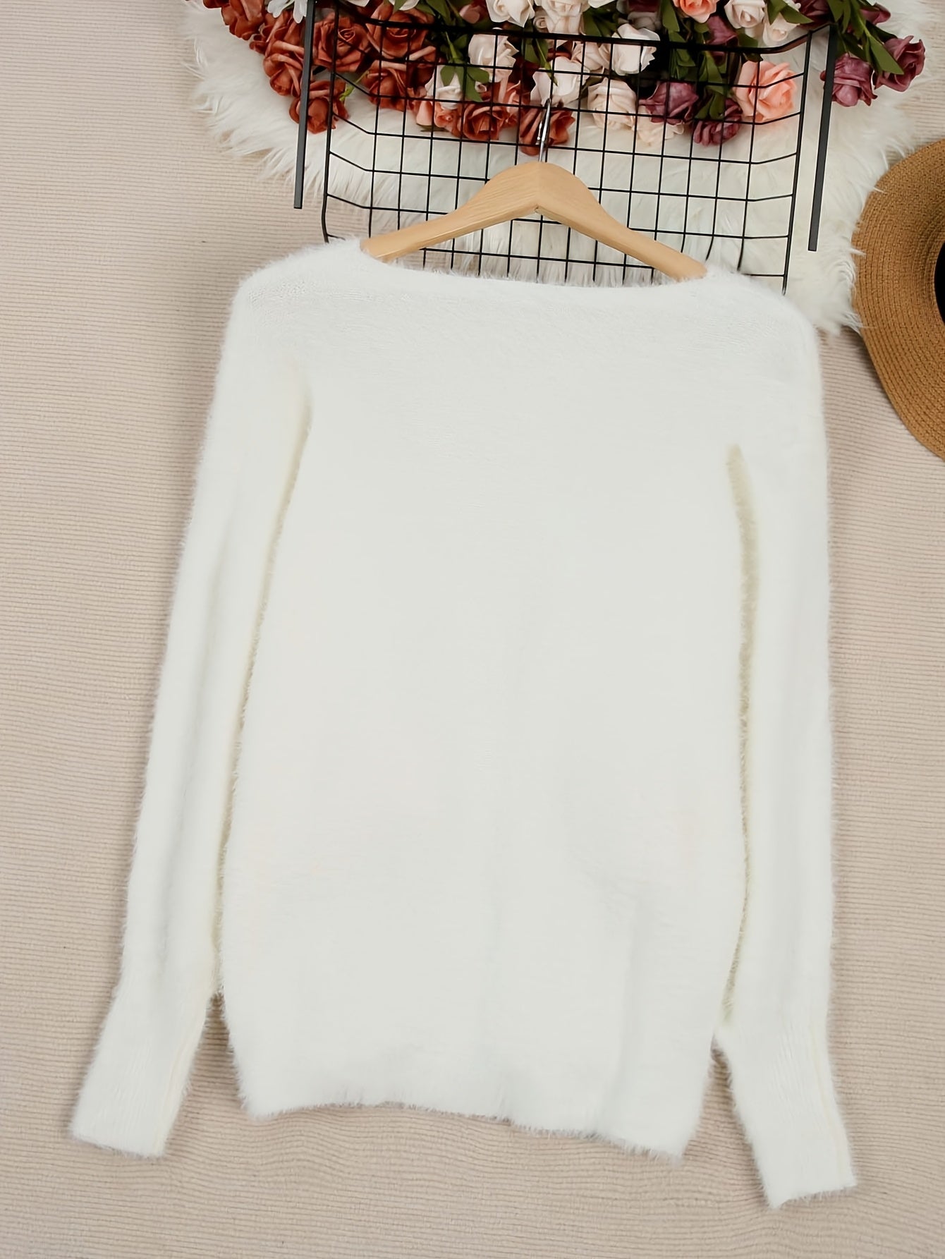 Women's Plus Size Black Crew Neck Sweater Cozy Winter Pullover
