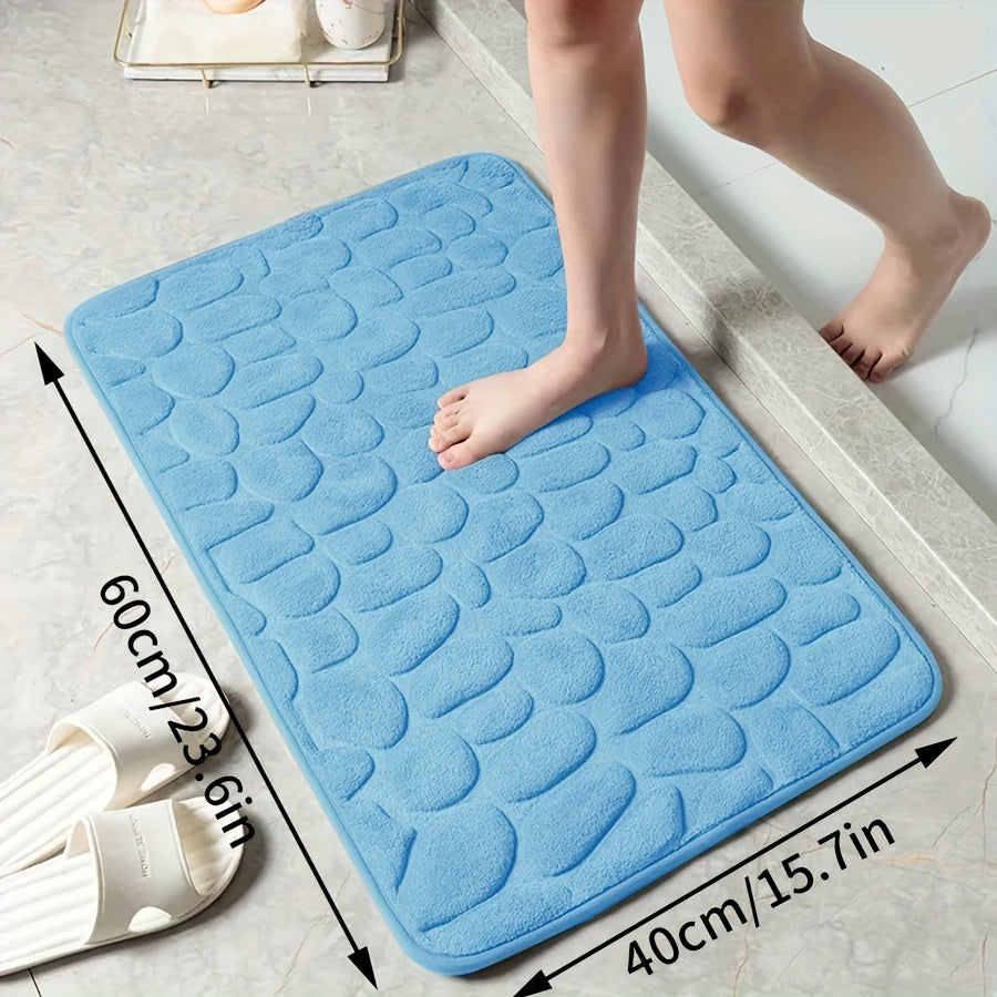 Memory Foam Bath Mat with Ultra-Absorbent Knit Fabric Non-Slip Stone Embossed Design