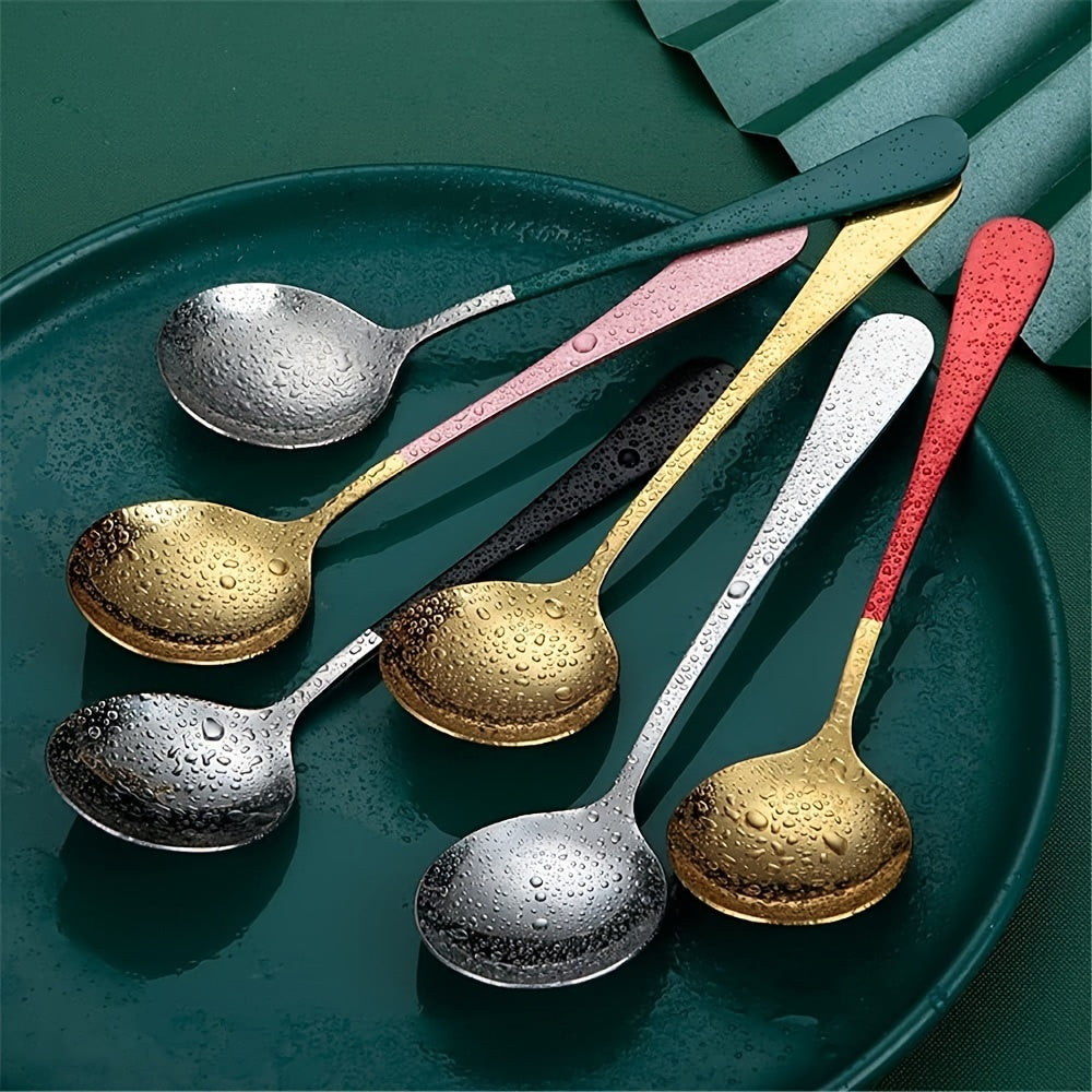 Set of 6 Long-Handled Stainless Steel Spoons for Coffee and Desserts in Multiple Colors