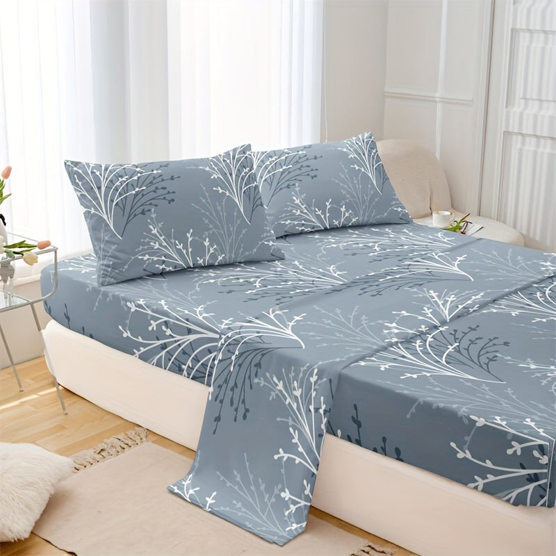 4-Piece Floral Polyester Bedding Set for Twin Queen King Size All-Season with Pillowcases