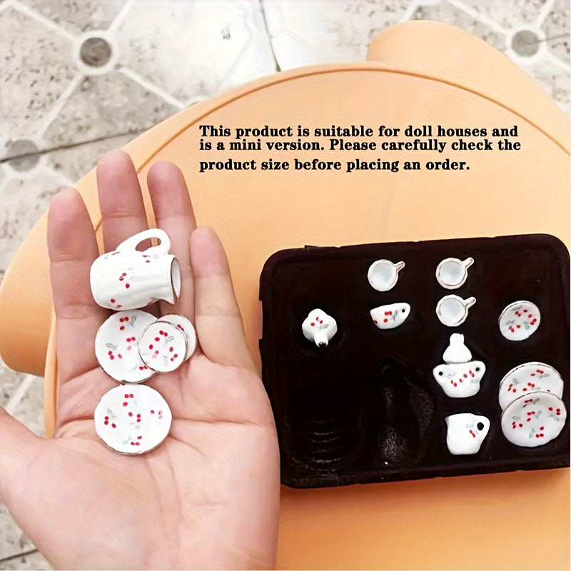 Miniature Chinese Tea Set 15 Pieces 1:12 Scale Ceramic Dollhouse Accessories Floral Pattern