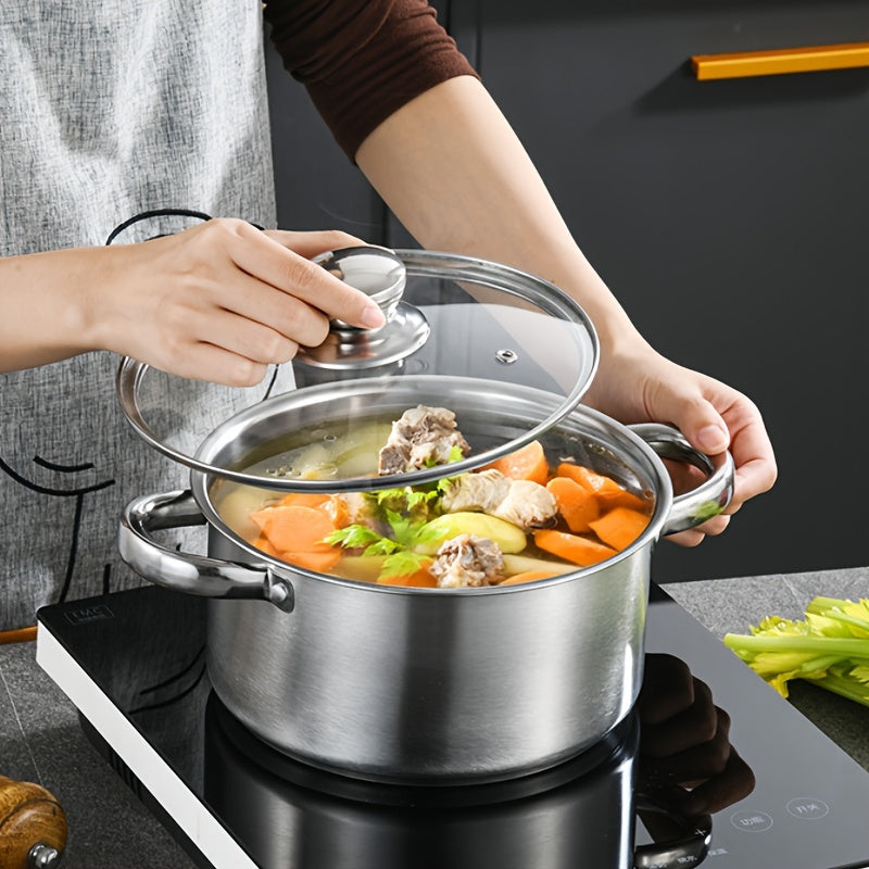 Juego de utensilios de cocina de acero inoxidable de 18 piezas con tapas de vidrio y espátulas de silicona para todo tipo de cocinas