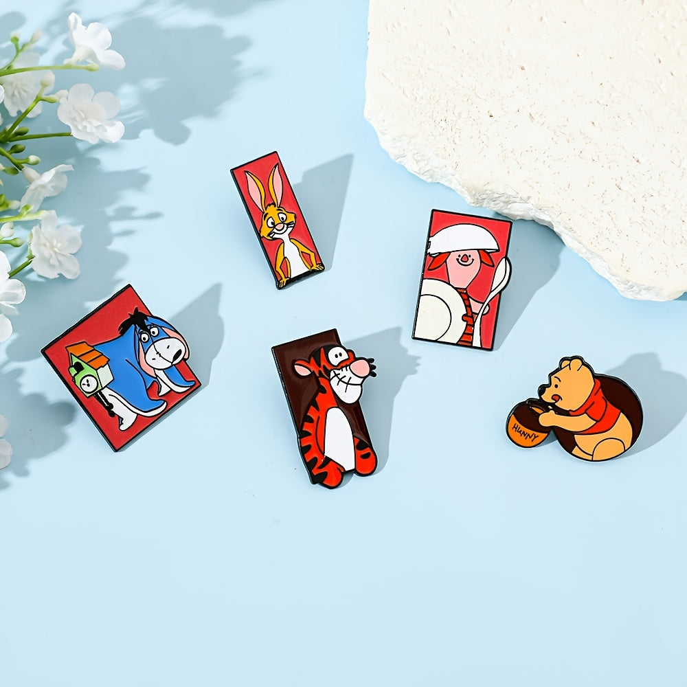 5 ta multfilm emal pinlar to'plami, minimalistik hayvon tasvirlari bilan kiyim va aksessuarlar uchun