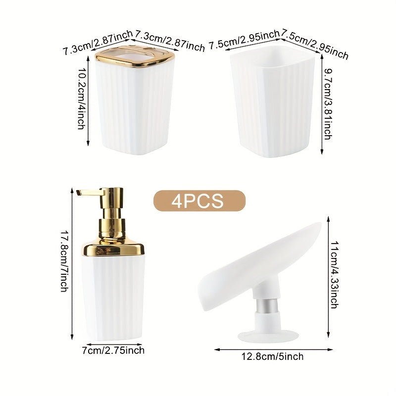 4-Piece Bathroom Accessory Set Lotion Dispenser Toothbrush Holder Mouthwash Cup Soap Dish
