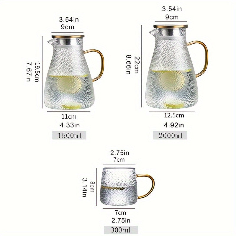 Glass Pitcher with Golden Handle, Large Capacity, Heat-Resistant, Dishwasher Safe