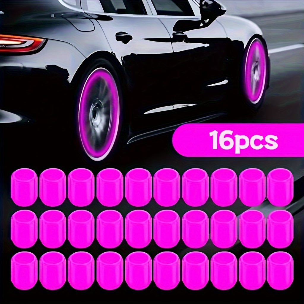 16pcs Luminous Tire Valve Stem Caps for Bikes Motorcycles Cars Glow-in-the-Dark Plastic Dust-Proof Leak-Proof