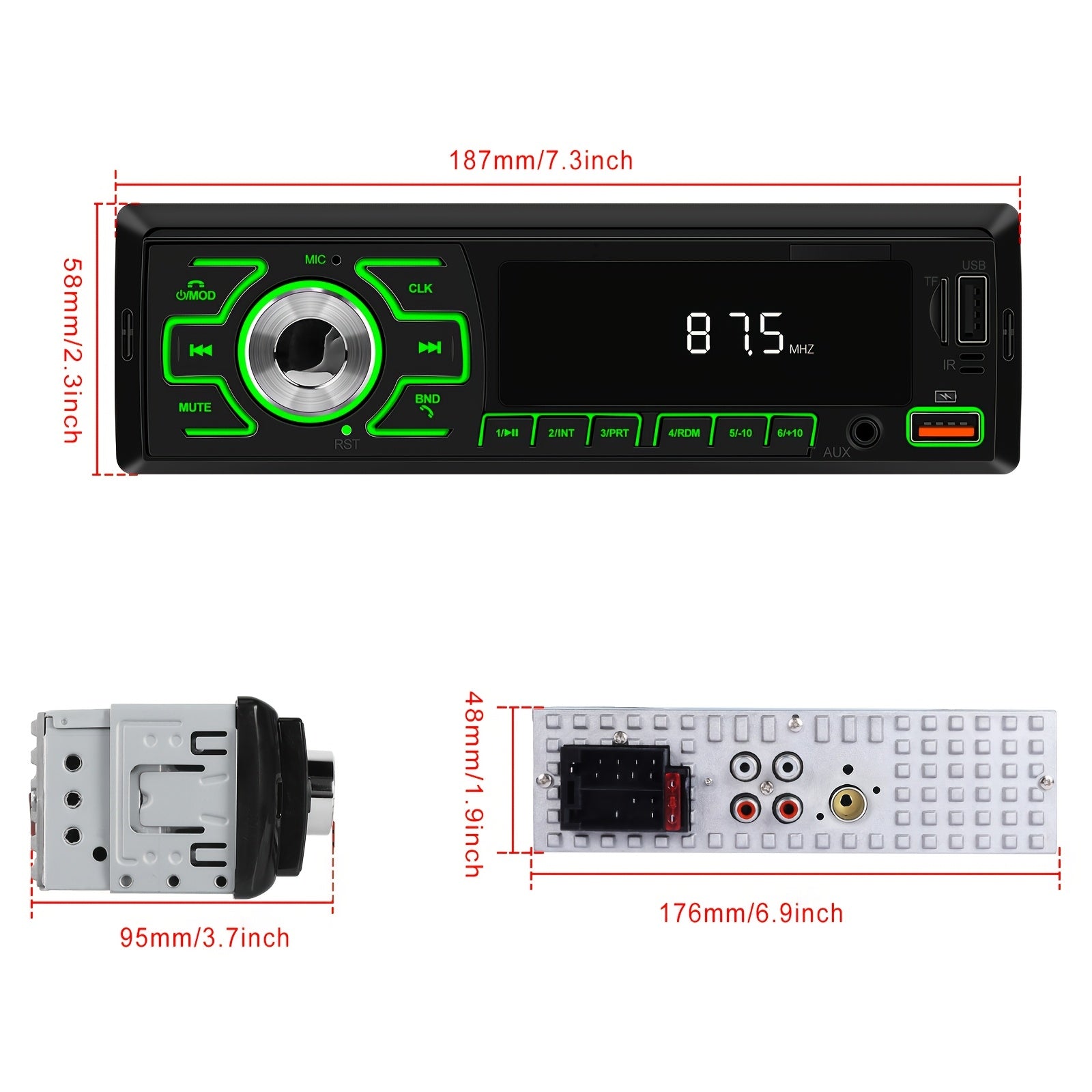 In-Dash Car Radio Stereo MP3 Player USB SD AUX Colorful Backlight