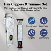 Electric men's hair clipper set with USB rechargeable wireless beard trimmer for barbers