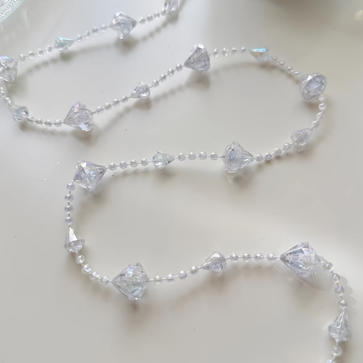 Guirnalda de cuentas de acrílico 3m, cuentas blancas y transparentes, decoración de boda y Navidad, adorno colgante