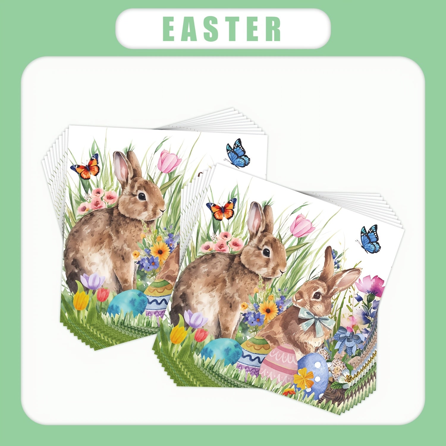 Servilletas desechables de Pascua Bunny, de papel de 3 capas, 16.26cm x 16.26cm, festivas y navideñas