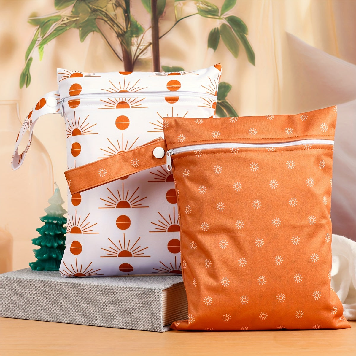 Set of 2 Waterproof Reusable Diaper Bags for Mothers with Zipper Closure