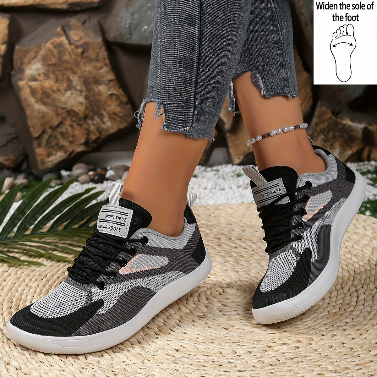 Women's Wide Platform Sneakers Breathable Fabric Running Shoes Black/Gray