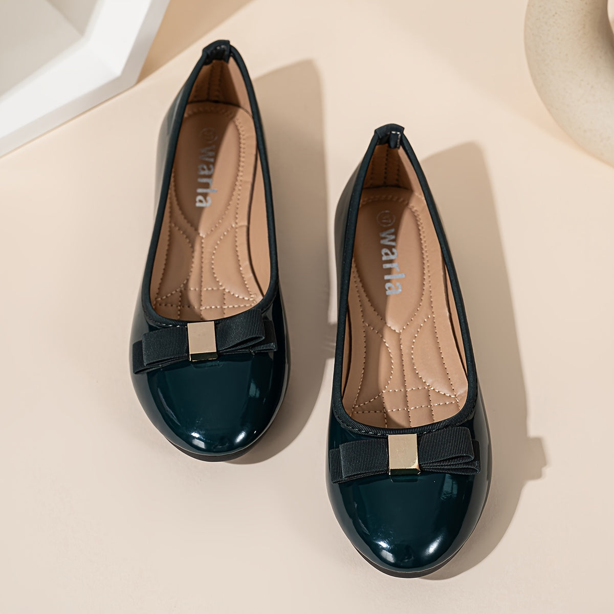 Women's Mary Jane Ballet Flats with Bow Embellishment Lightweight Slip-On Shoes