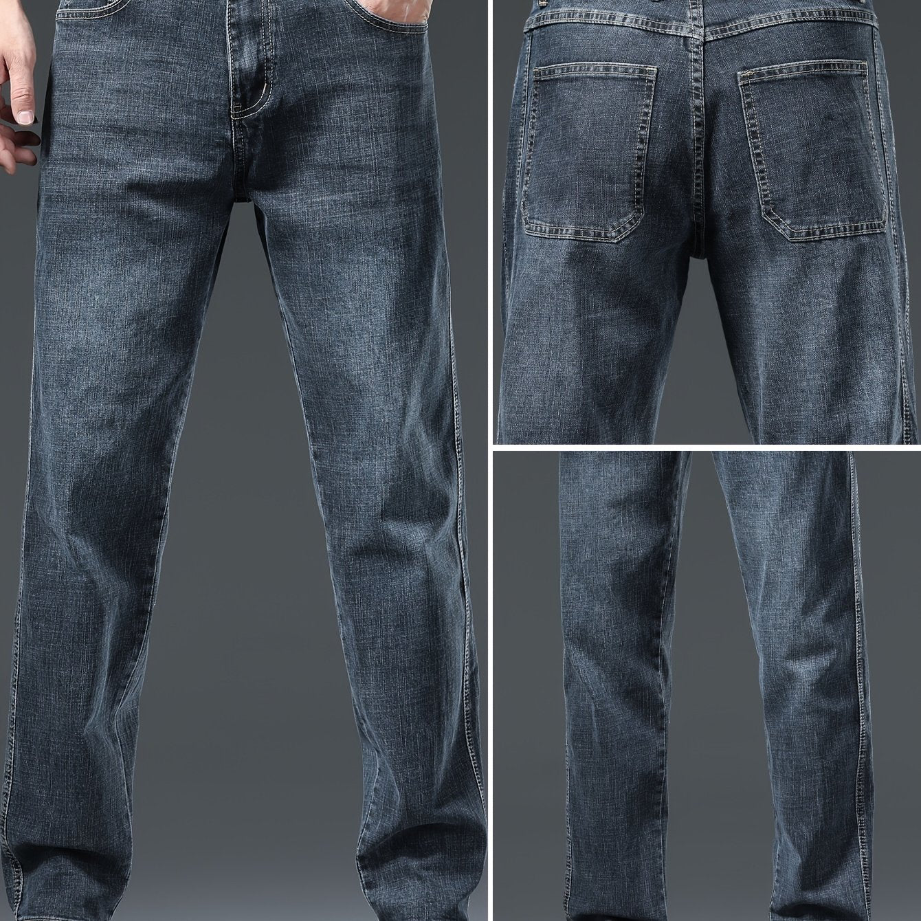 Men's Straight Leg Denim Pants with Pockets Cotton Blend Casual Outdoor Wear