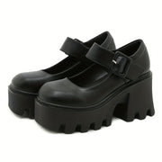 Women's Mary Jane Shoes Closed Toe Buckle Strap Platform Chunky Heels