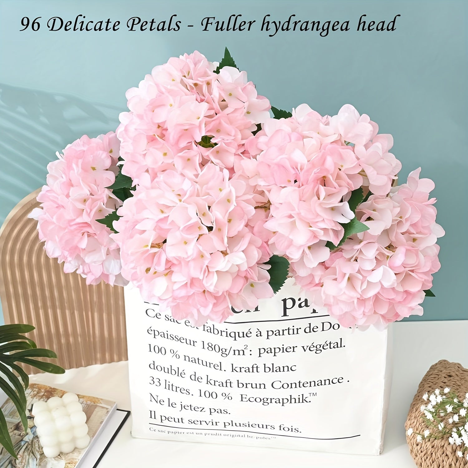 4-Pack Artificial Hydrangeas 18 Inch Real Touch Indoor Outdoor Flowers