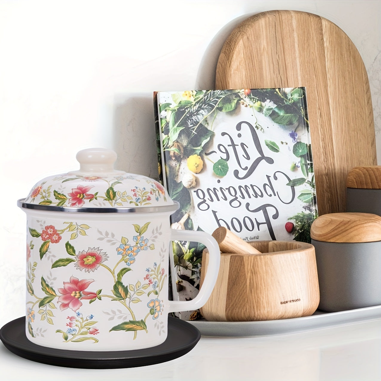 Enamel Butter Warmer Pot with Lid for Melting Butter Tea Noodles Stovetop Cookware