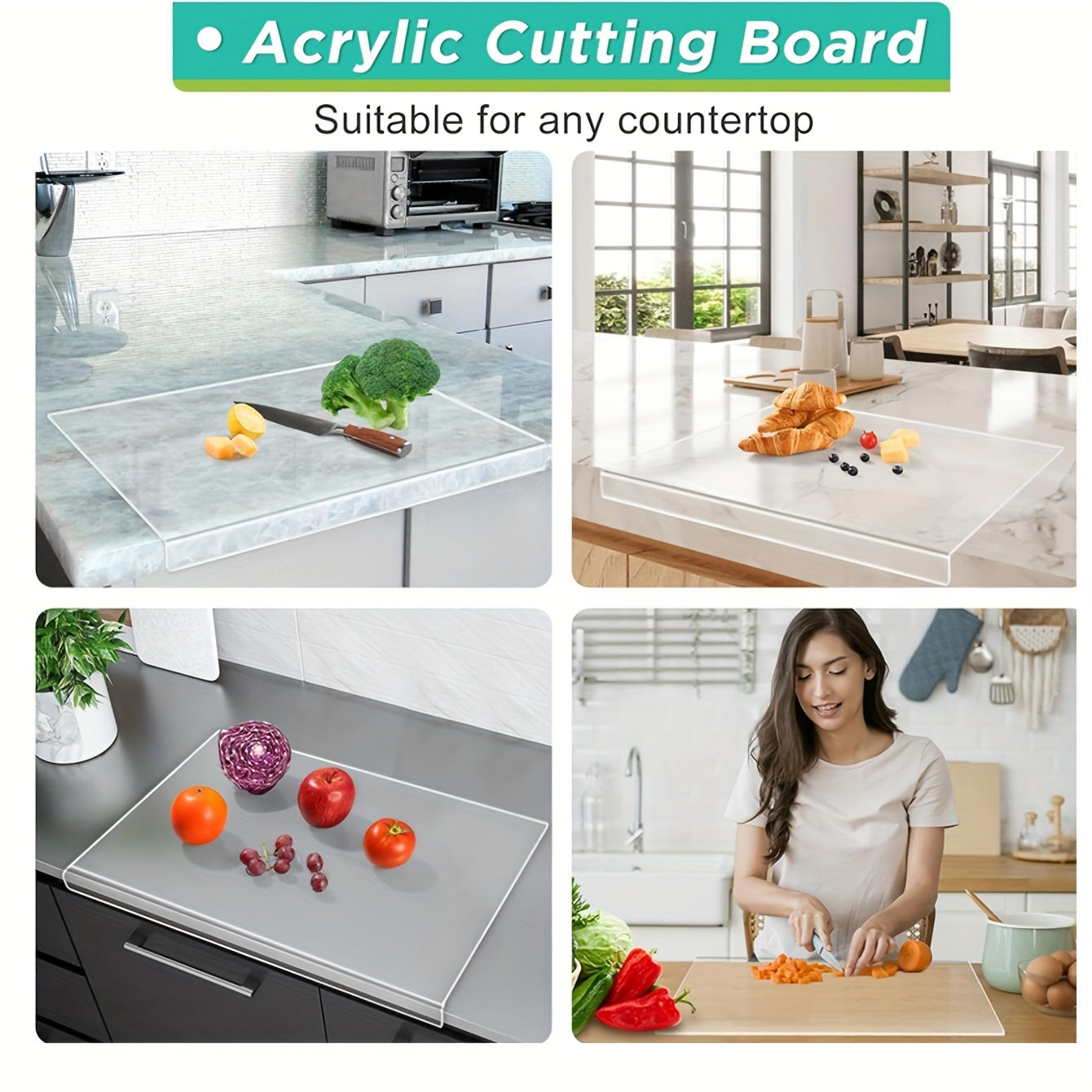 Square Acrylic Cutting Board with Lip for Kitchen Prep and Gifts