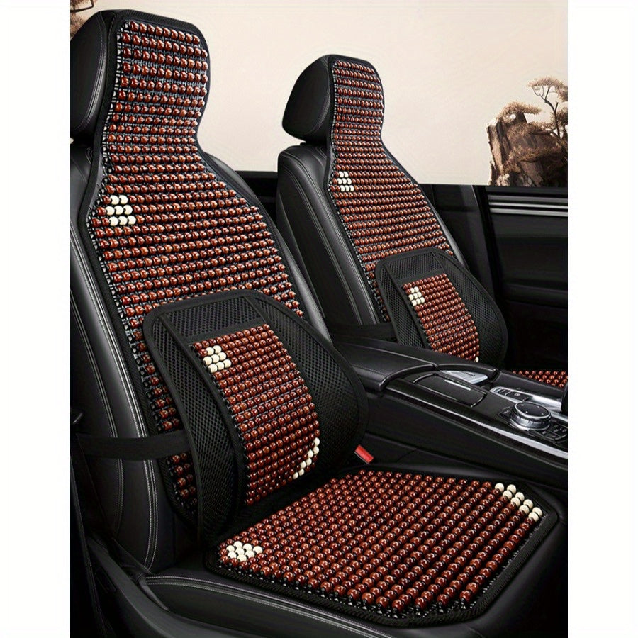 Car Seat Cover Set Summer Breathable Wooden Bead Cushion for Sedan Backrest Mat