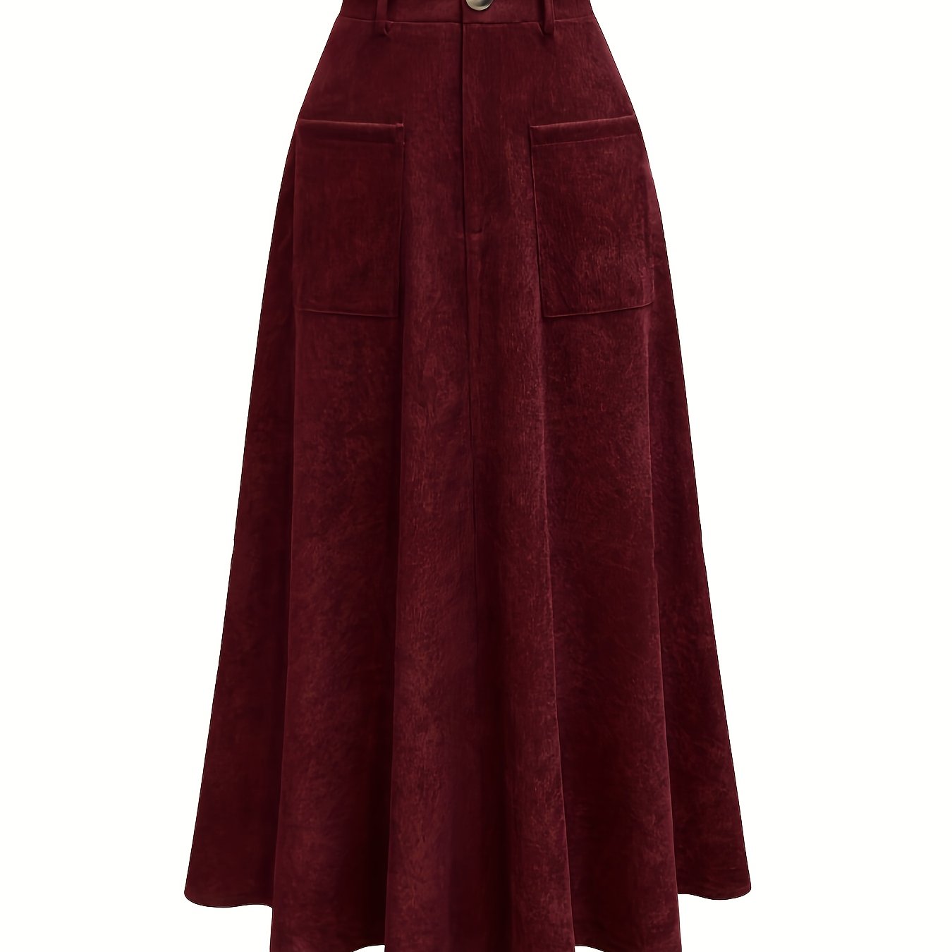 Women's Brown Corduroy Midi Skirt High Waist A-Line Pockets Machine Washable