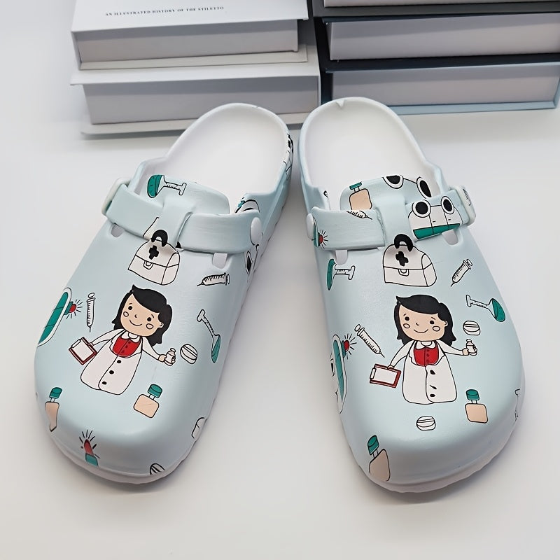 Zapatillas de interior de EVA con estampado de enfermera de dibujos animados para mujer, secado rápido, cómodas, para todas las estaciones