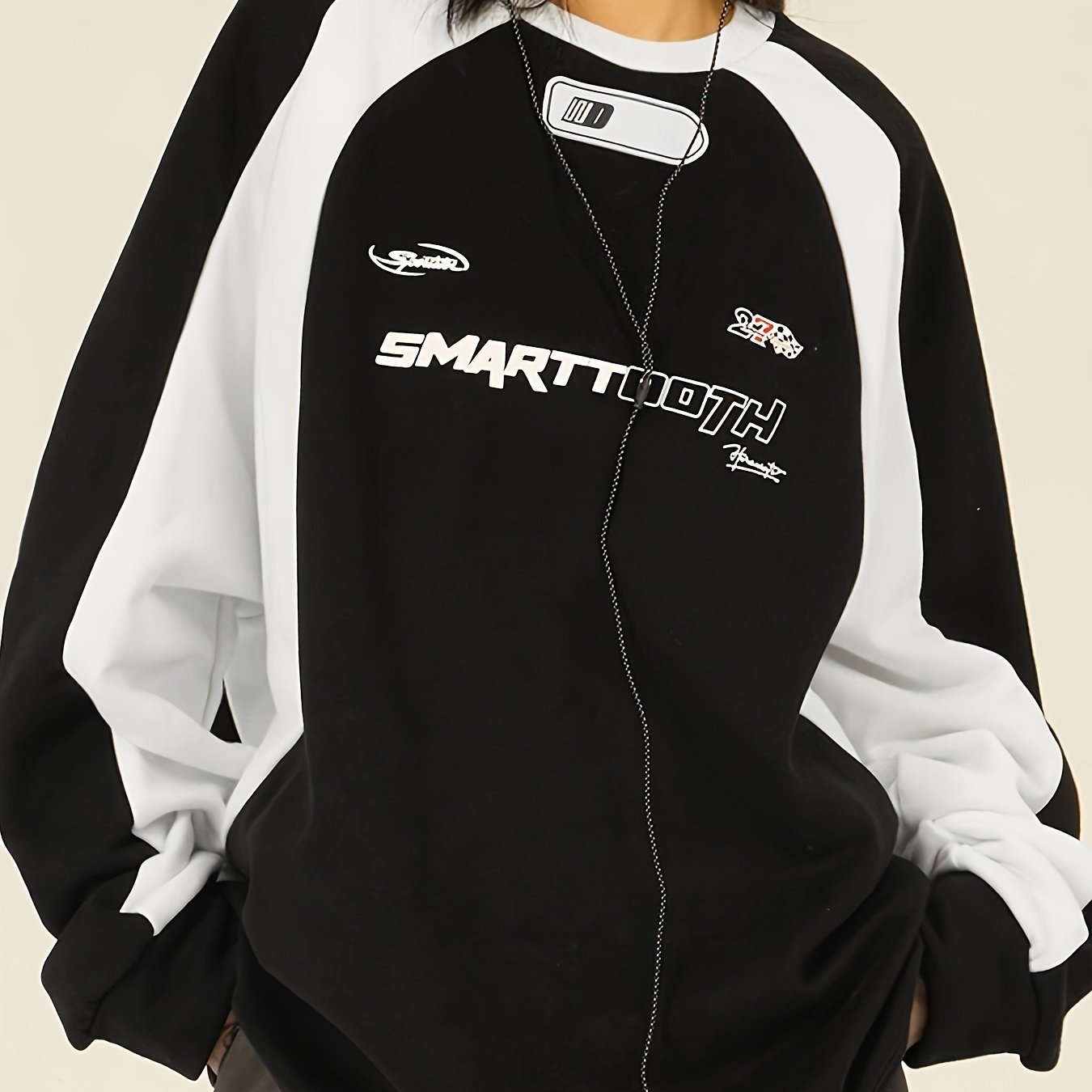 Women's Color Block Sweatshirt with "Smart Night" Graphic Long Sleeve Crew Neck Polyester Blend