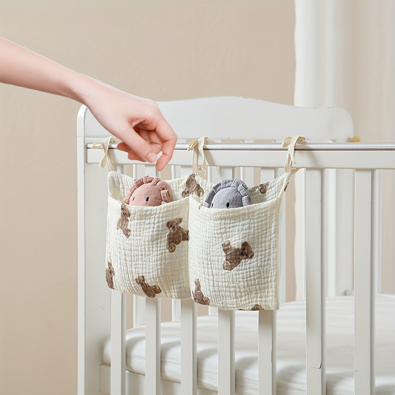 Diaper Organizer Set with Bear Hanging Bag and Cartoon Design for Strollers