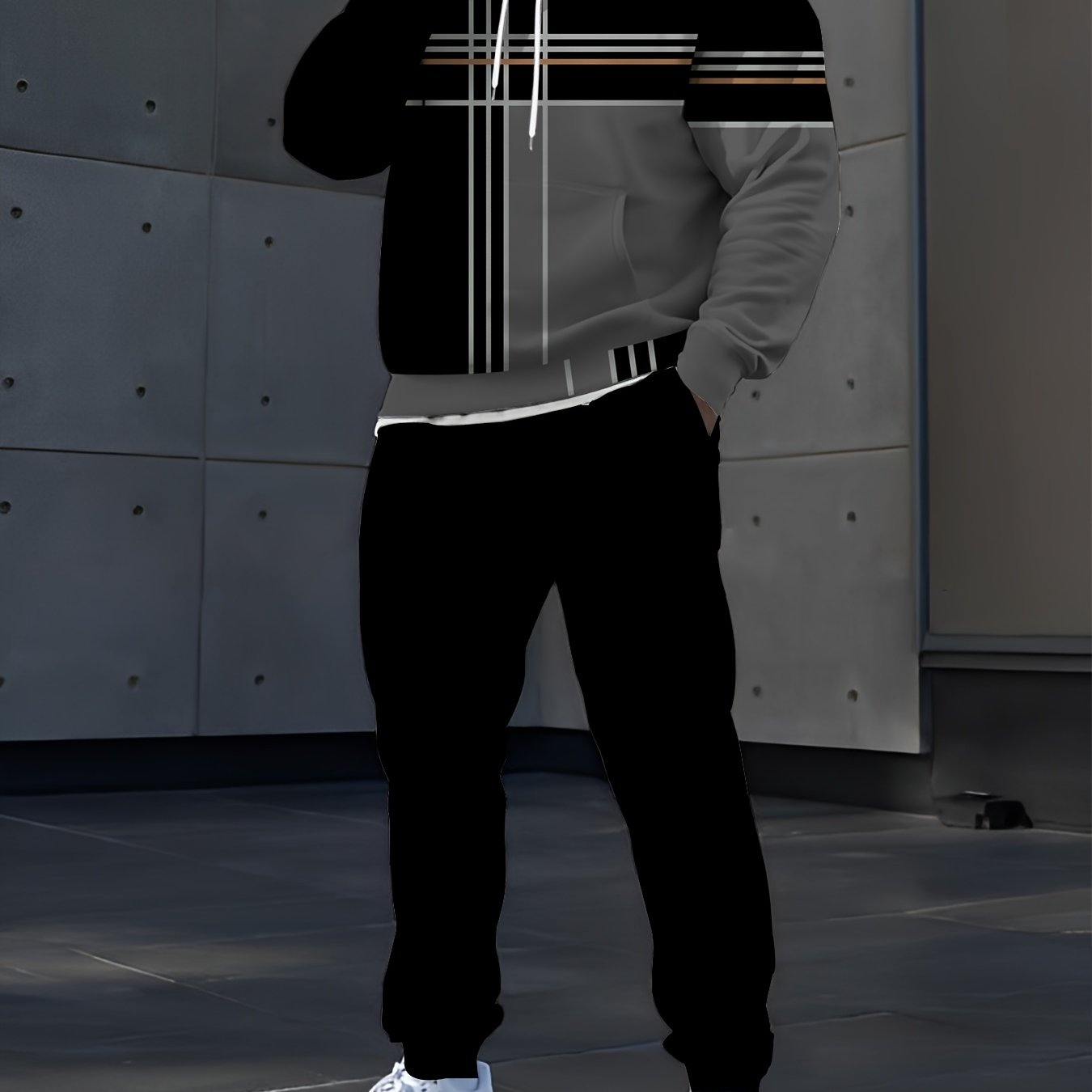 Men's Digital Print Hoodie Set Casual Polyester Knit Sweatshirt and Pants for Outdoor Activities