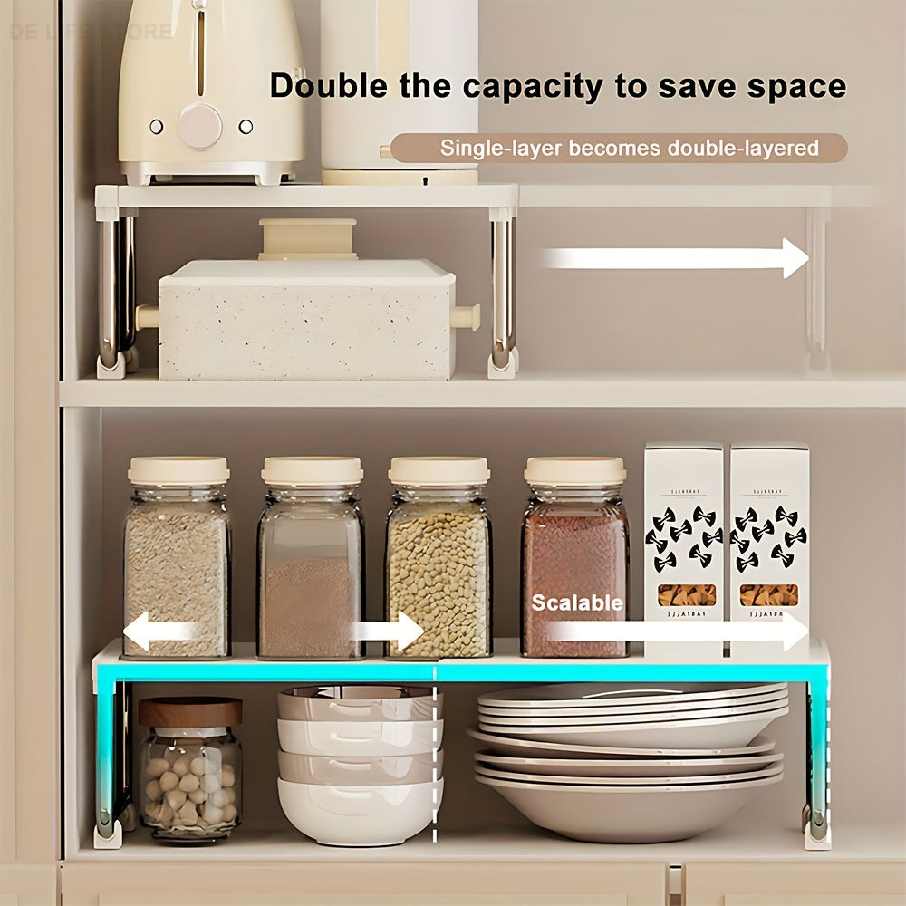 White Expandable Metal and Plastic Kitchen Shelf Stackable Pantry Organizer