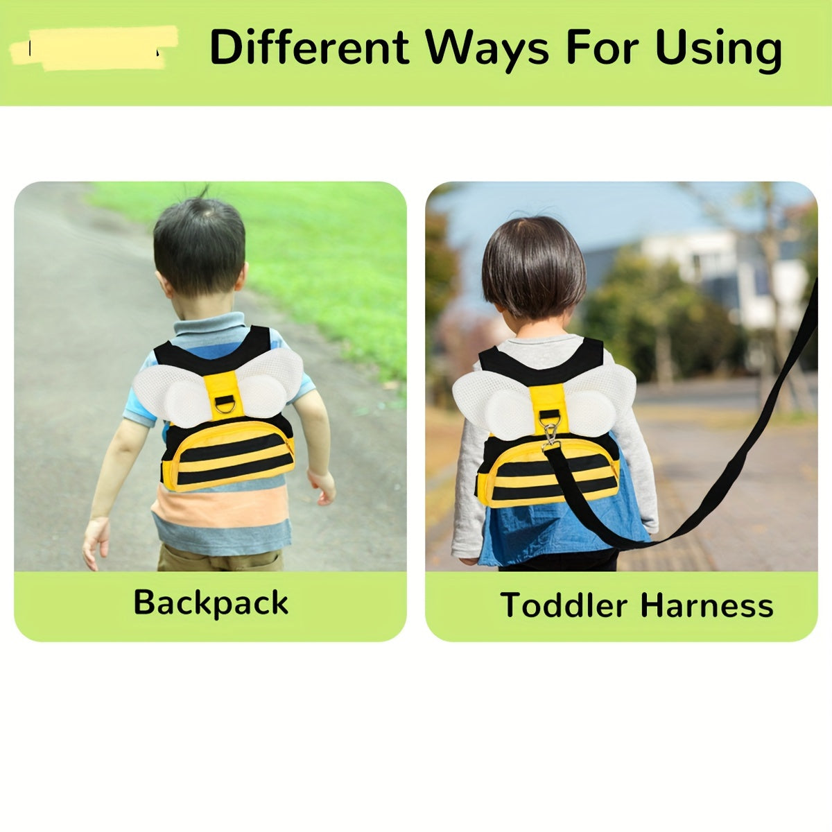 Child Safety Harness and Leash Set with Bee Design and Storage Pocket