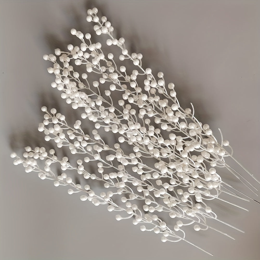 10-Pack Artificial Pearl Berry Stems for Holiday Decor and DIY Crafts
