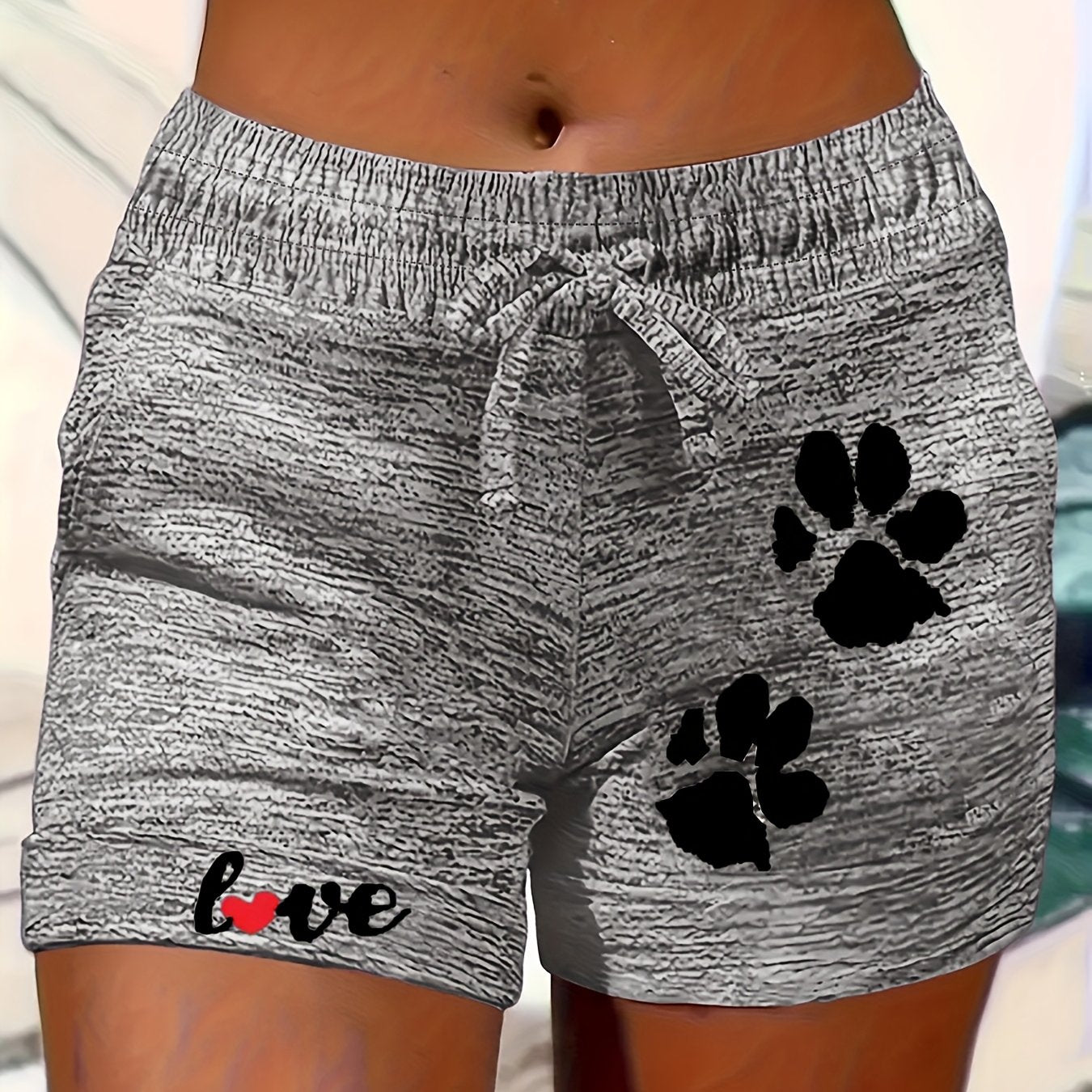 Шорты для женщин больших размеров летние повседневные с рисунком лапы и дизайном любви