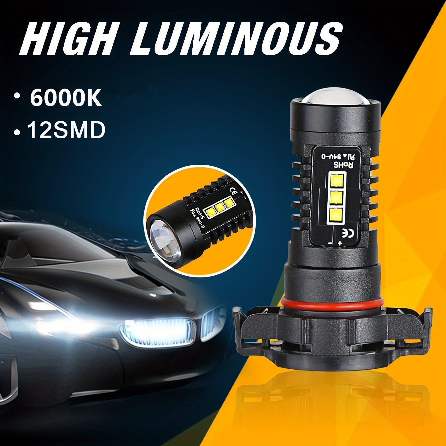 2 Pack H16 5202 LED Fog Light Bulbs 6000K White Daytime Running Lamps
