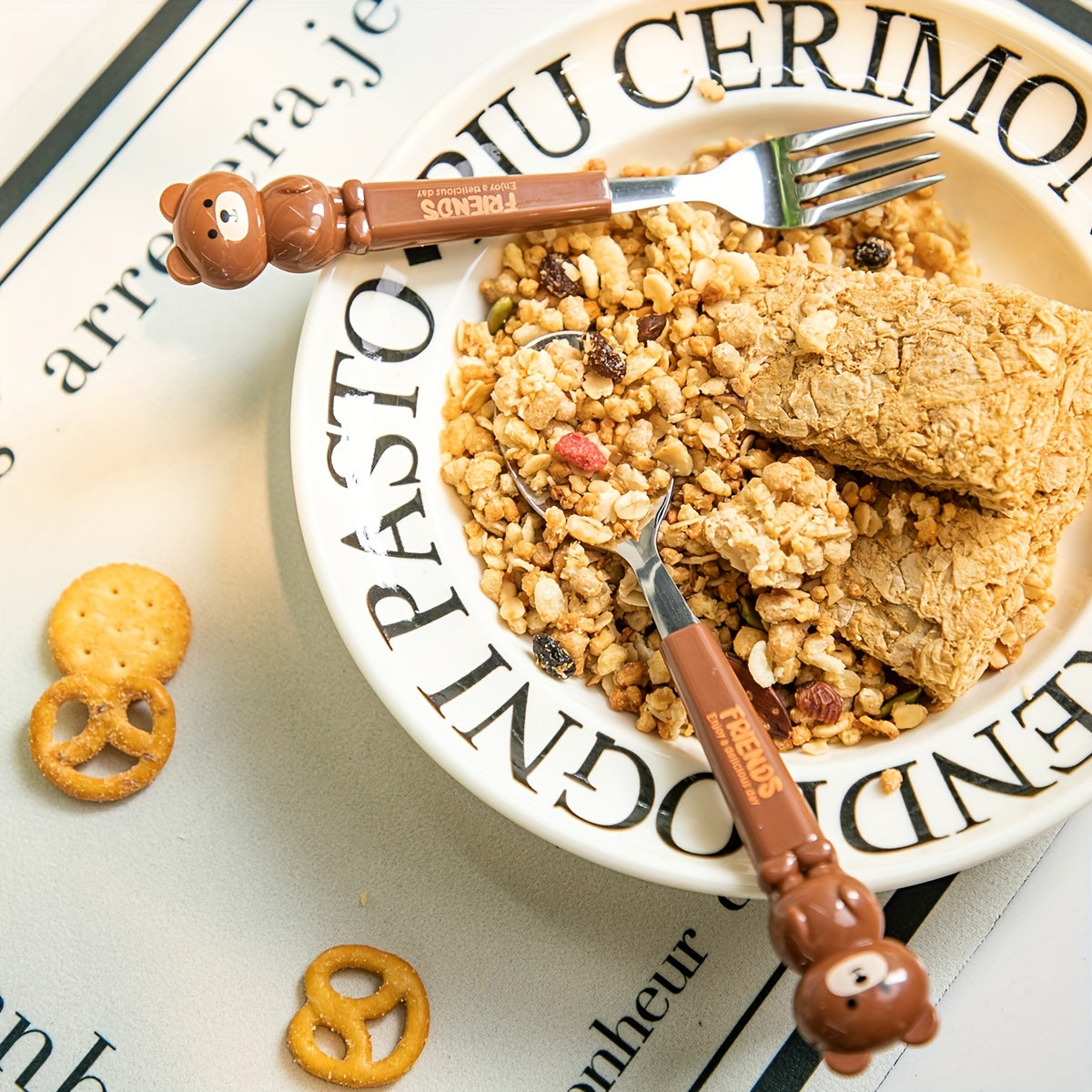 Set of 2 Stainless Steel Kitchen Utensils with Cartoon Design in Reusable Case