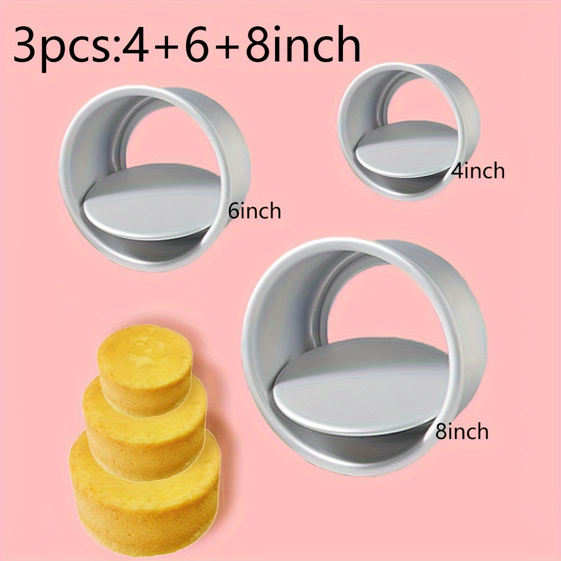 Aluminum Cake Pan Set Removable Bottom Oven-Safe for Chiffon Mousse 4/6/8/10 Inch