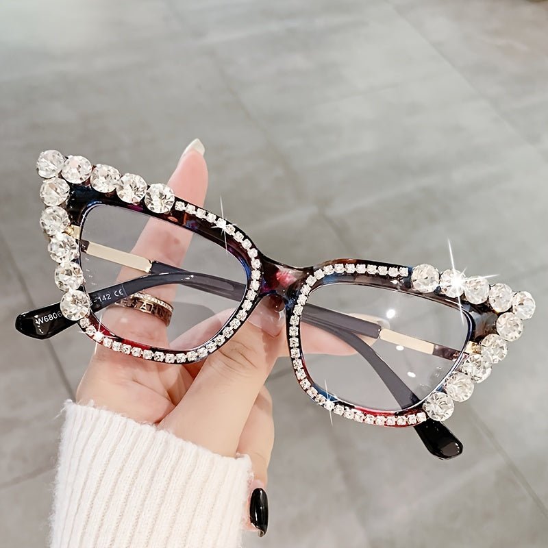Gafas de ojo de gato azul con detalles de rhinestone, montura completa para fiestas y eventos