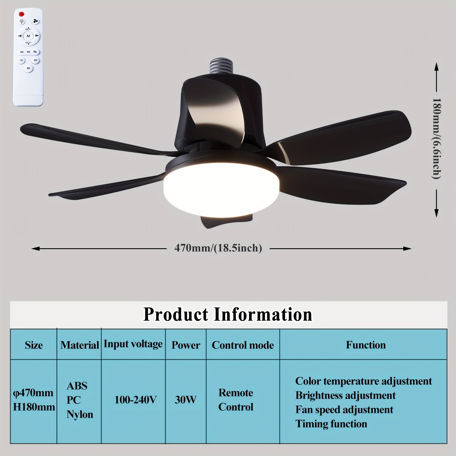 46.99cm LED Commercial Ceiling Fan with 3-Speed, 3 Colors, Dimming, Remote