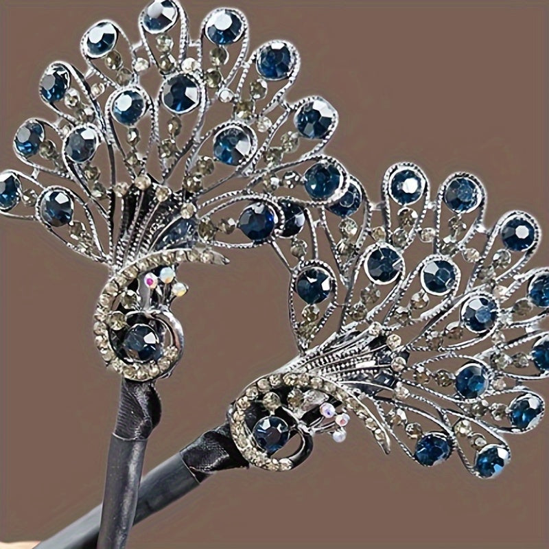 Vintage Rhinestone Hair Clip with Peacock Feather Design for Women