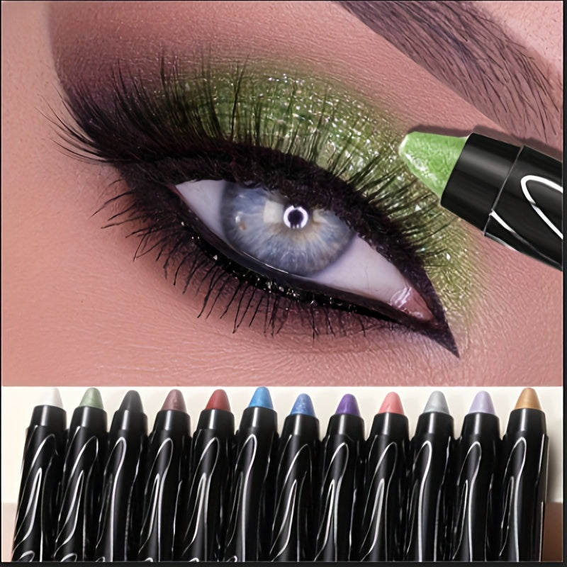 Women Shimmering Eyeshadow Pencil 2-in-1 Matte Glitter Brightening Contouring
