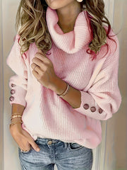 Plus-Size Women's Soft Pink High-Neck Sweater Long Sleeve Pullover