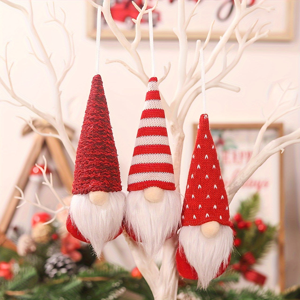 Set of 3 Christmas Gnome Ornaments for Tree Decoration and Home Decor