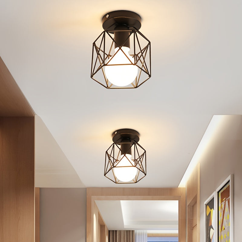 Black Iron Modern Nordic Ceiling Light with E27 Base Geometric Semi-Flush Mount for Bedroom Hallway Kitchen