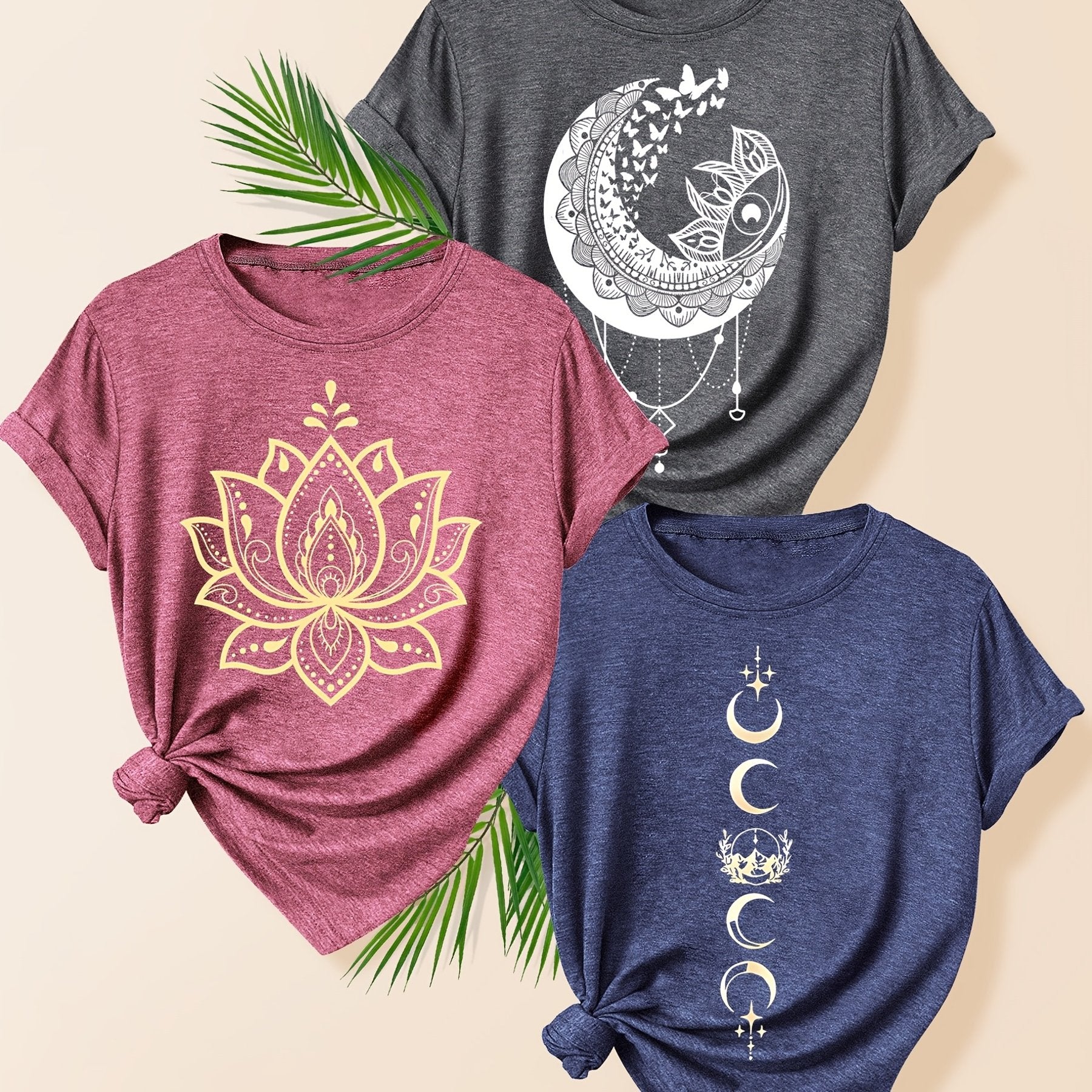 Women's Casual Sun, Star, Moon Scenery T-Shirt - Multiple Colors