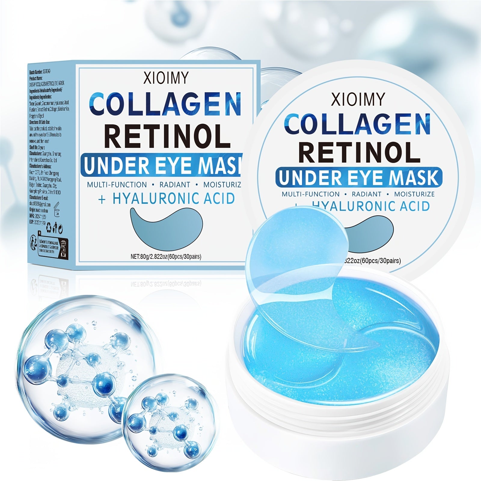 60pcs Collagen Retinol Hydrogel Eye Masks for Moisturizing Firming and Smoothing