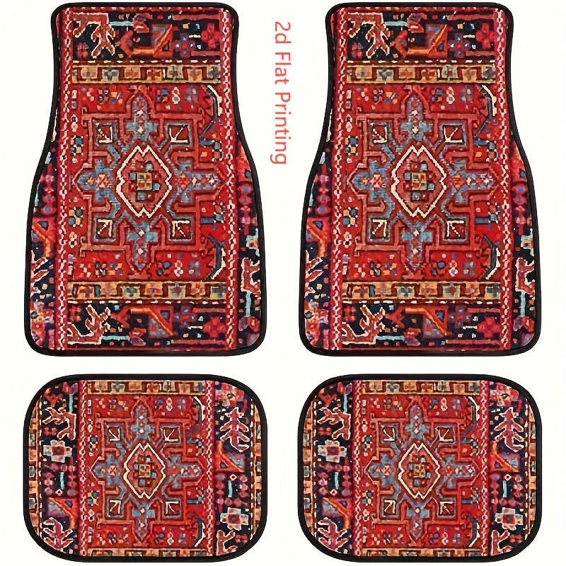Car Floor Mats 2D Flat Vintage Ethnic Style Universal Fit 4 Pcs