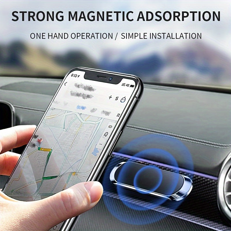 Magnetic Car Phone Holder Aluminum Alloy Dashboard Mount with Mini Slotted Strip Black