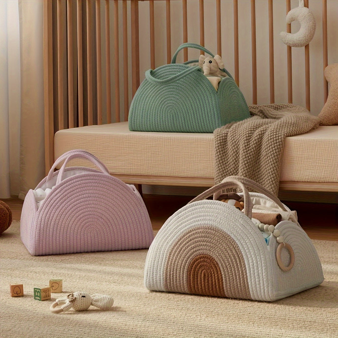 Sturdy Polyester Diaper Storage Bag for Boys and Girls Foldable with Buttons