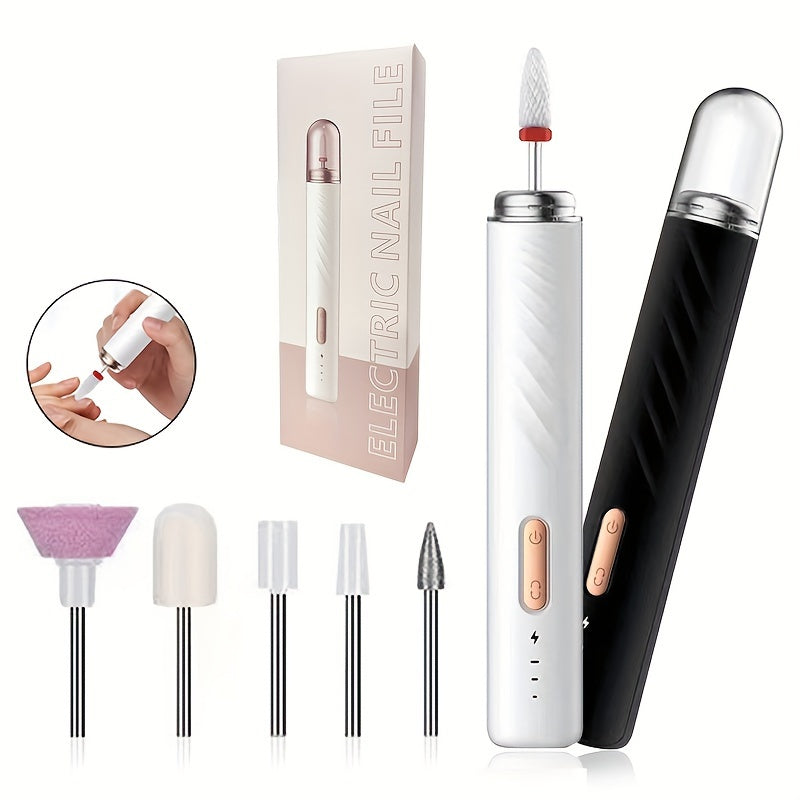 Set de taladro eléctrico recargable con 5 brocas para uñas de gel manicura y pedicura en casa