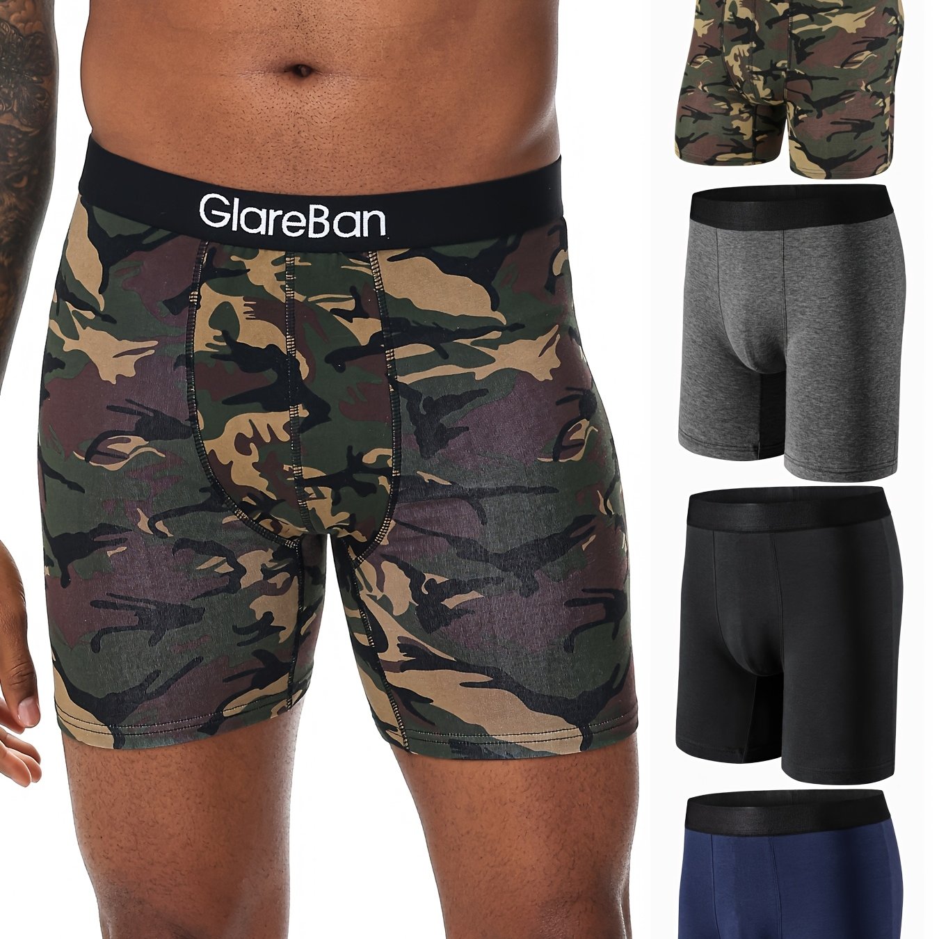 Men's Cotton Mid-Long Boxer Shorts 4-Pack Comfortable Underwear Solid Color